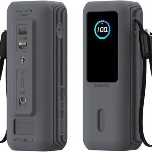 Silicone Case for Anker Laptop Power Bank (25,000mAh 165W) 1/4" Nut Hole,SD/SIM Card Storage, Display Protection&Dustproof, Travel Protective Cover Compatible with Anker Power Bank 165W (Gray)